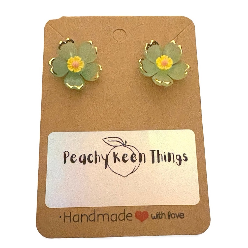 Lucite Cherry Blossom Flower Earrings with Cabohon Centers and 925 Posts. - Picture 10 of 11